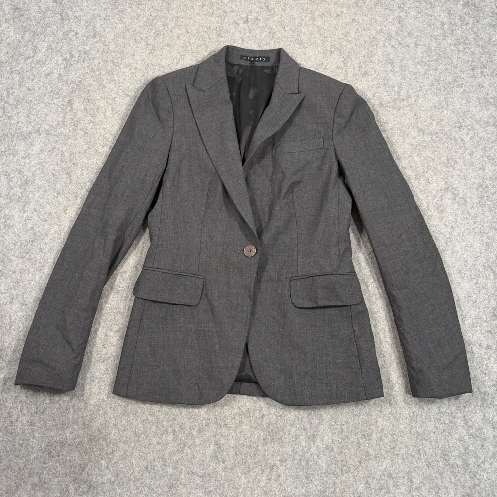 Theory Charcoal Gray Lynnia Single One-Button Blazer Jacket Women's Size 2
